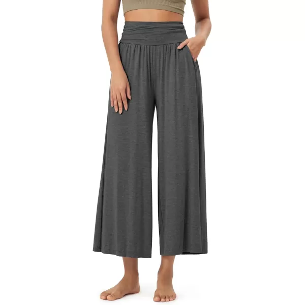 imageODODOS Womens Wide Leg Palazzo Lounge Cropped Pants with Pockets Light Weight Comfy Pajama Capri Pants2022quot 24quot InseamCharcoal Heather