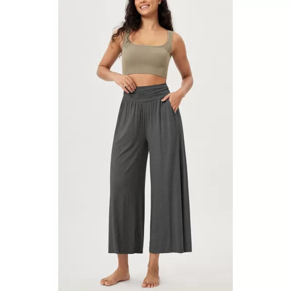 imageODODOS Womens Wide Leg Palazzo Lounge Cropped Pants with Pockets Light Weight Comfy Pajama Capri Pants2022quot 24quot InseamCharcoal Heather