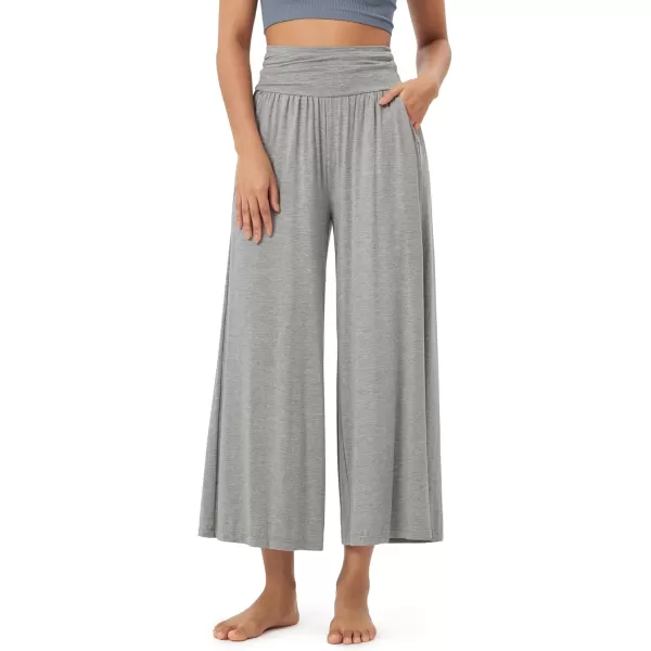 imageODODOS Womens Wide Leg Palazzo Lounge Cropped Pants with Pockets Light Weight Comfy Pajama Capri Pants2022quot 24quot InseamGray Heather