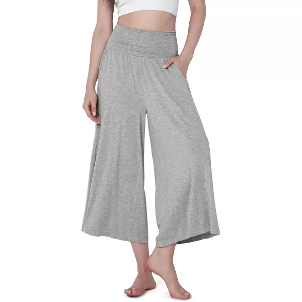 imageODODOS Womens Wide Leg Palazzo Lounge Cropped Pants with Pockets Light Weight Comfy Pajama Capri Pants2022quot 24quot InseamGray Heather