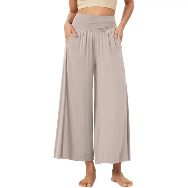 imageODODOS Womens Wide Leg Palazzo Lounge Cropped Pants with Pockets Light Weight Comfy Pajama Capri Pants2022quot 24quot InseamLight Beige