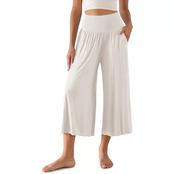 imageODODOS Womens Wide Leg Palazzo Lounge Cropped Pants with Pockets Light Weight Comfy Pajama Capri Pants2022quot 24quot InseamOffwhite