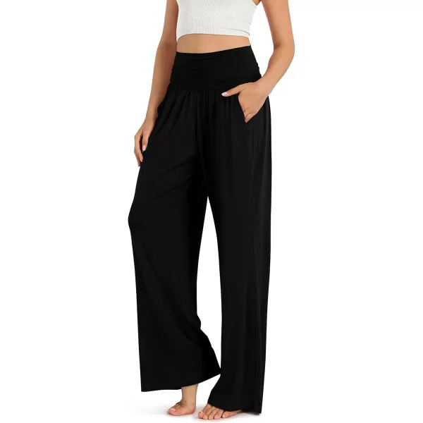 imageODODOS Womens Wide Leg Palazzo Lounge Pants with Pockets Light Weight Loose Comfy Casual Pajama Pants262830quot32quot InseamBlack