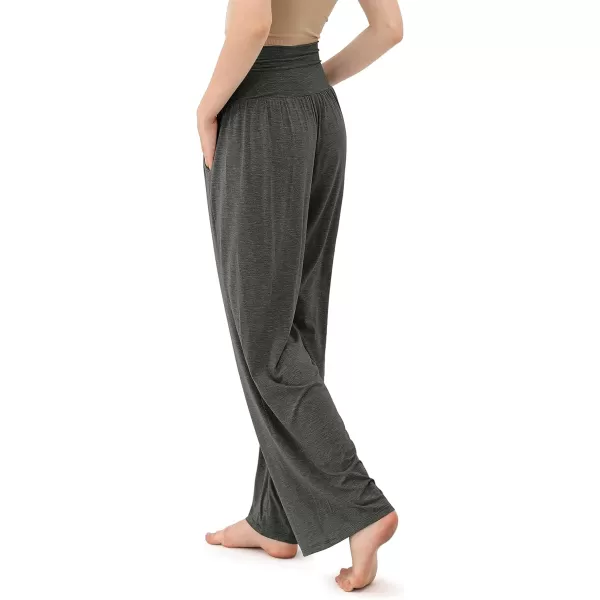 imageODODOS Womens Wide Leg Palazzo Lounge Pants with Pockets Light Weight Loose Comfy Casual Pajama Pants262830quot32quot InseamCharcoal Heather