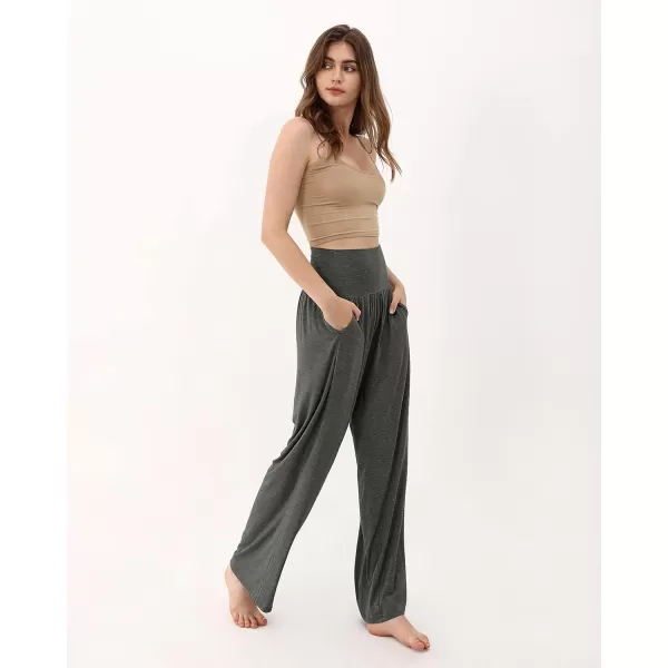 imageODODOS Womens Wide Leg Palazzo Lounge Pants with Pockets Light Weight Loose Comfy Casual Pajama Pants262830quot32quot InseamCharcoal Heather