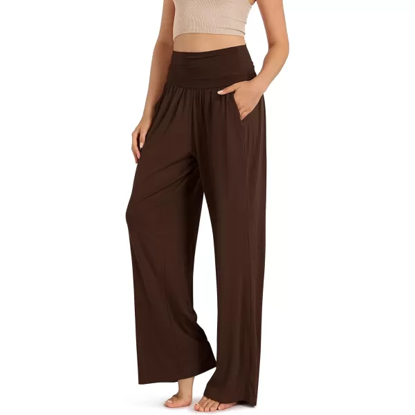 imageODODOS Womens Wide Leg Palazzo Lounge Pants with Pockets Light Weight Loose Comfy Casual Pajama Pants262830quot32quot InseamChocolate