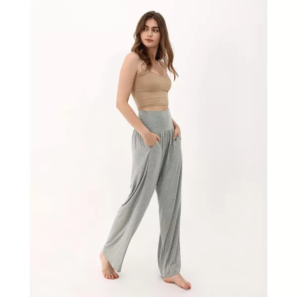 imageODODOS Womens Wide Leg Palazzo Lounge Pants with Pockets Light Weight Loose Comfy Casual Pajama Pants262830quot32quot InseamGray Heather