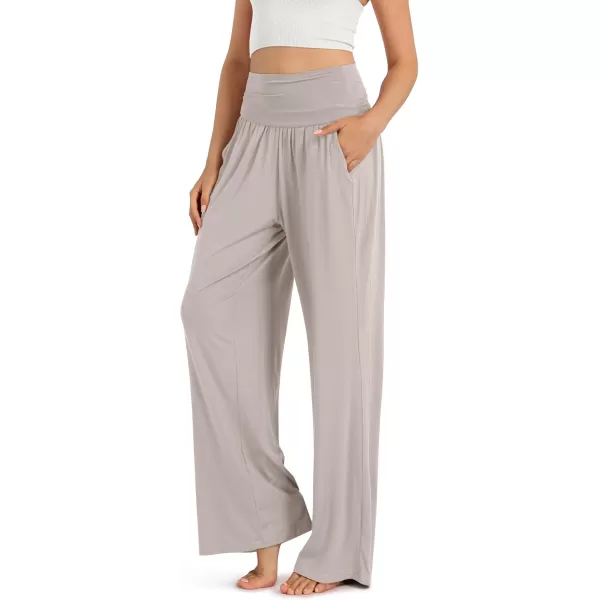 imageODODOS Womens Wide Leg Palazzo Lounge Pants with Pockets Light Weight Loose Comfy Casual Pajama Pants262830quot32quot InseamLight Beige