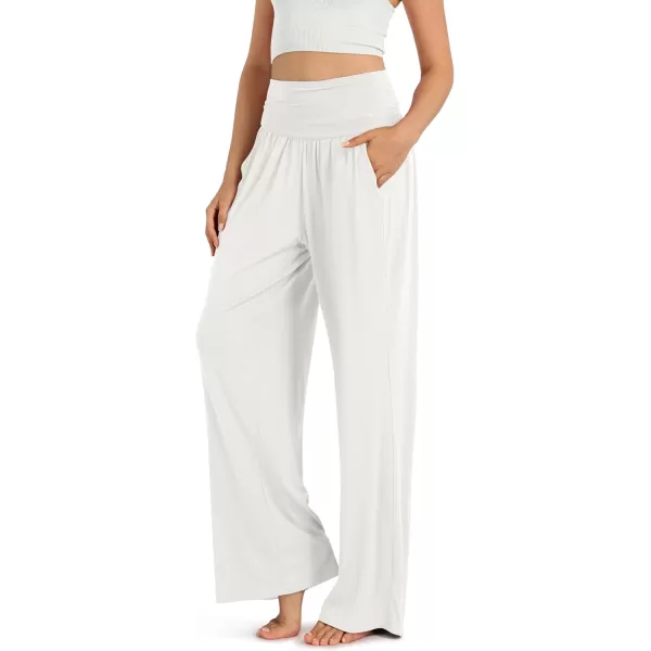 imageODODOS Womens Wide Leg Palazzo Lounge Pants with Pockets Light Weight Loose Comfy Casual Pajama Pants262830quot32quot InseamOffwhite