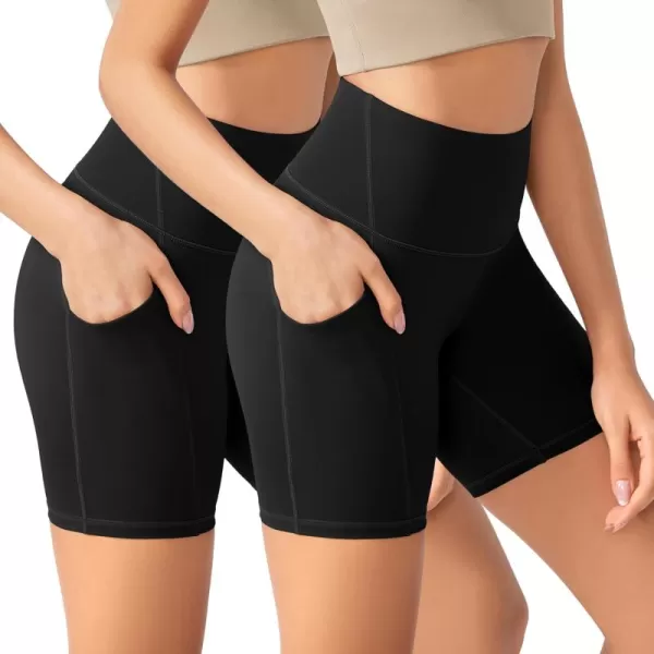 imageODODOS ODLEX 2Pack High Waist Workout Shorts with Pockets for Women 6quot8quot Inseam Tummy Control Gym Athletic Biker Shorts1blackblack