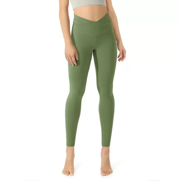 imageODODOS Womens Cross Waist Yoga Leggings with Inner Pocket 23quot25quot28quot Gathered Crossover Workout Yoga PantsLight Olive