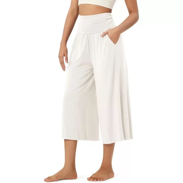 imageODODOS Womens Wide Leg Palazzo Lounge Cropped Pants with Pockets Light Weight Comfy Pajama Capri Pants2022quot 24quot InseamOffwhite