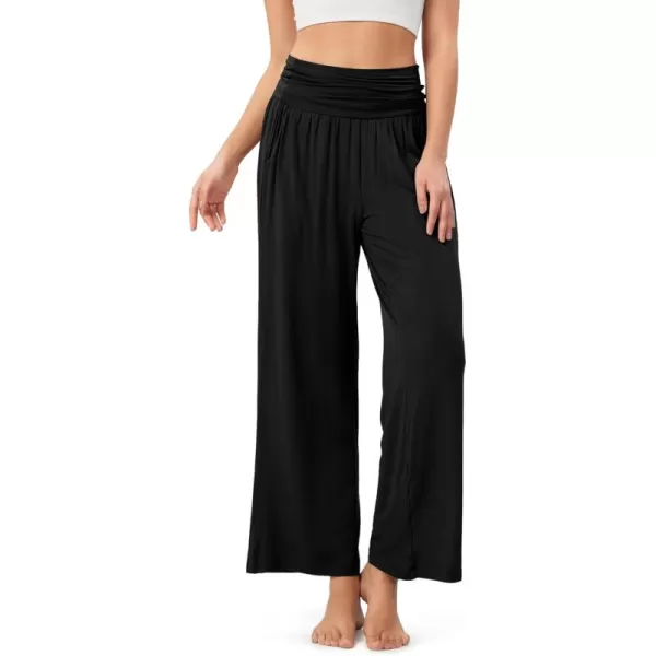 imageODODOS Womens Wide Leg Palazzo Lounge Pants with Pockets Light Weight Loose Comfy Casual Pajama Pants262830quot32quot InseamBlack