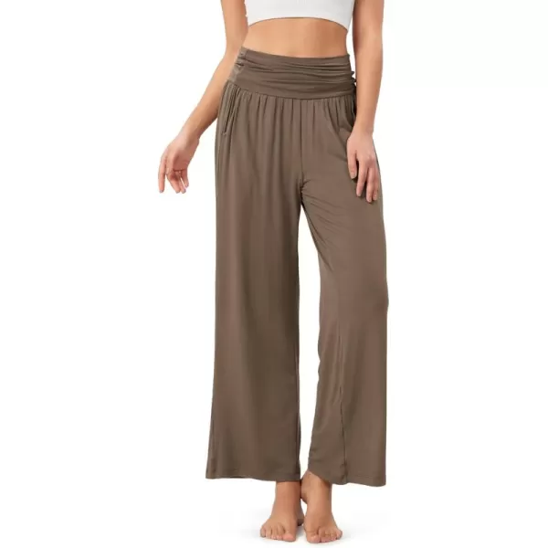 imageODODOS Womens Wide Leg Palazzo Lounge Pants with Pockets Light Weight Loose Comfy Casual Pajama Pants262830quot32quot InseamBrownie