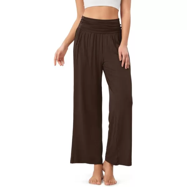 imageODODOS Womens Wide Leg Palazzo Lounge Pants with Pockets Light Weight Loose Comfy Casual Pajama Pants262830quot32quot InseamChocolate