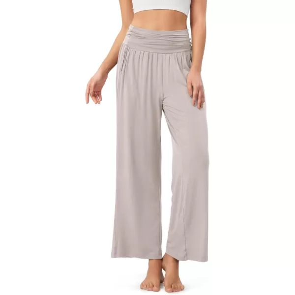 imageODODOS Womens Wide Leg Palazzo Lounge Pants with Pockets Light Weight Loose Comfy Casual Pajama Pants262830quot32quot InseamLight Beige