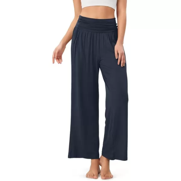 imageODODOS Womens Wide Leg Palazzo Lounge Pants with Pockets Light Weight Loose Comfy Casual Pajama Pants262830quot32quot InseamMidnight