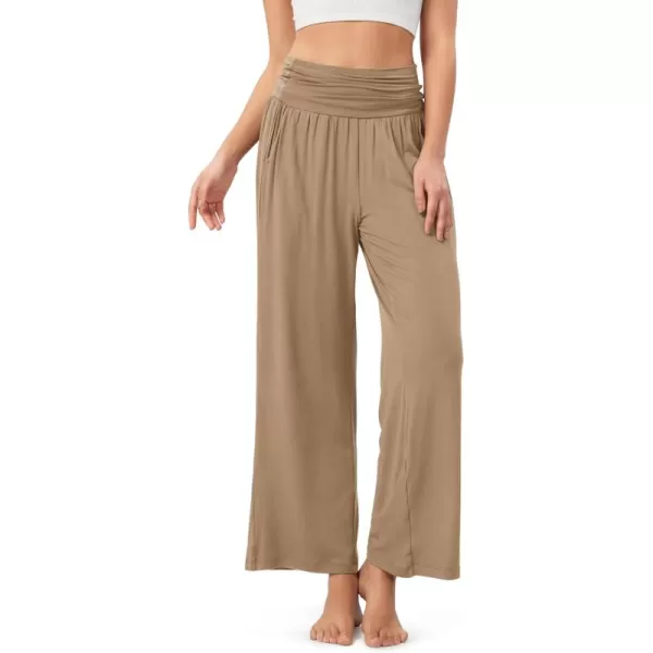 imageODODOS Womens Wide Leg Palazzo Lounge Pants with Pockets Light Weight Loose Comfy Casual Pajama Pants262830quot32quot InseamPeanut