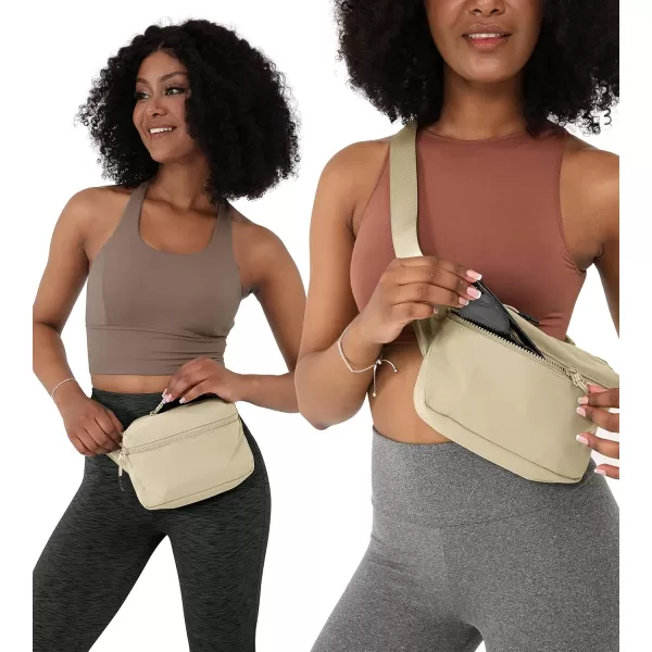 imageODODOS 2L Belt Bag for Women Men Crossbody Fanny Packs with Adjustable Strap Waist Pouch for Workout Hiking Running Travel Light GreyBeige