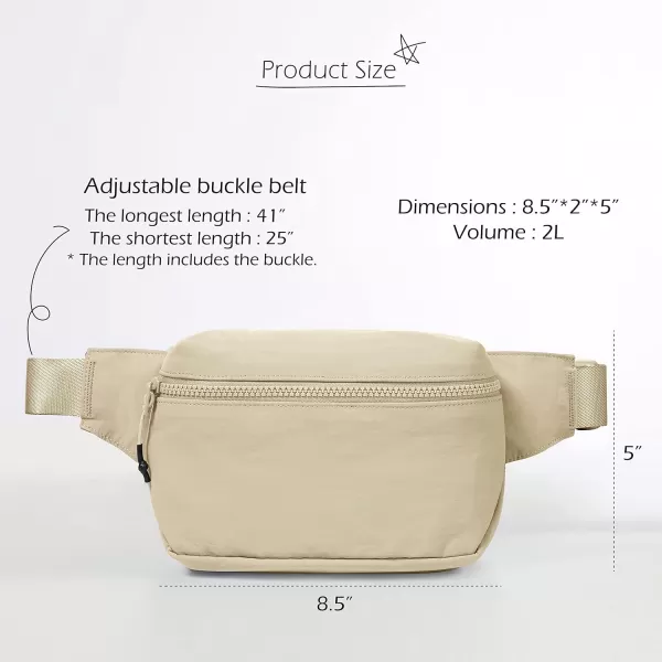 imageODODOS 2L Belt Bag for Women Men Crossbody Fanny Packs with Adjustable Strap Waist Pouch for Workout Hiking Running Travel Light GreyBeige