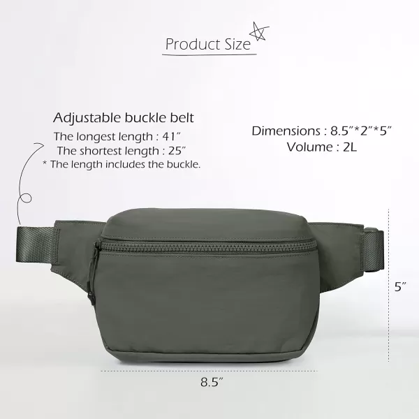 imageODODOS 2L Belt Bag for Women Men Crossbody Fanny Packs with Adjustable Strap Waist Pouch for Workout Hiking Running Travel Light GreyCharcoal