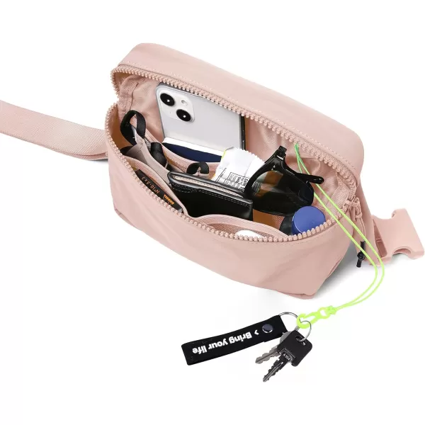 imageODODOS 2L Belt Bag for Women Men Crossbody Fanny Packs with Adjustable Strap Waist Pouch for Workout Hiking Running Travel Light GreyLight Pink