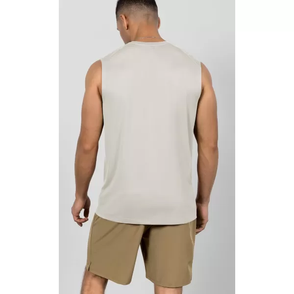 imageODODOS Mens Quick Dry Athletic Tank Tops UPF 50 Sun Protection SPF Workout Sleeveless Muscle ShirtsBeige