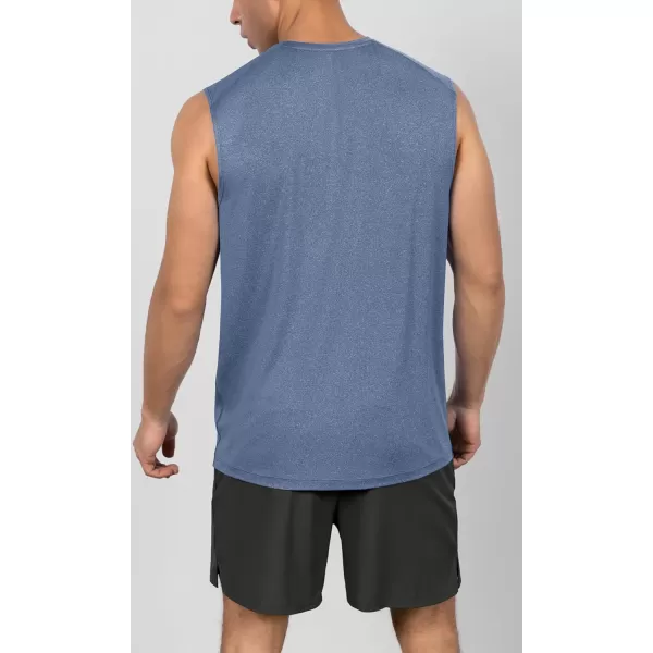 imageODODOS Mens Quick Dry Athletic Tank Tops UPF 50 Sun Protection SPF Workout Sleeveless Muscle ShirtsBlue Heather