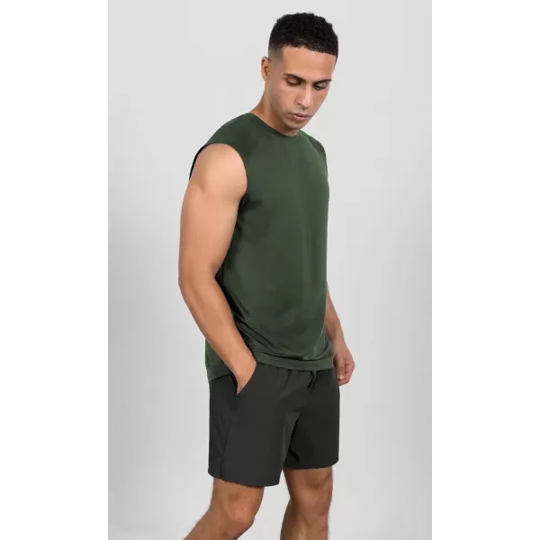 imageODODOS Mens Quick Dry Athletic Tank Tops UPF 50 Sun Protection SPF Workout Sleeveless Muscle ShirtsOlive Green Heather