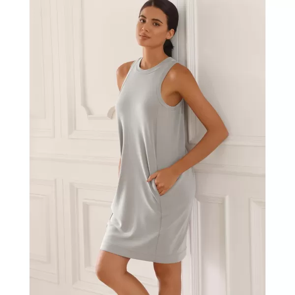 imageODODOS Modal Soft Loose Tank Dress for Women Casual Sleeveless Sundress with Kangaroo Pocket Summer DressLight Gray