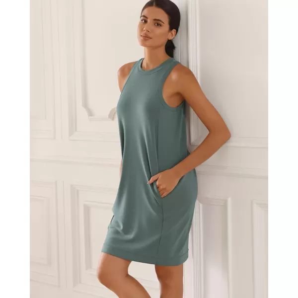 imageODODOS Modal Soft Loose Tank Dress for Women Casual Sleeveless Sundress with Kangaroo Pocket Summer DressSlate Green