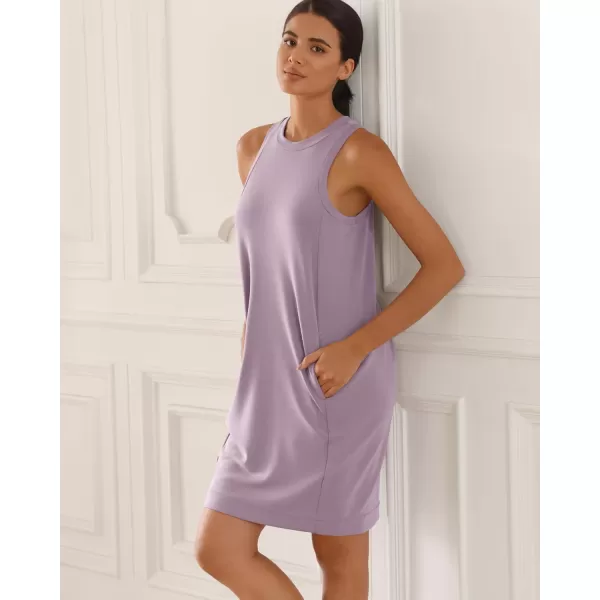 imageODODOS Modal Soft Loose Tank Dress for Women Casual Sleeveless Sundress with Kangaroo Pocket Summer DressTaro Purple