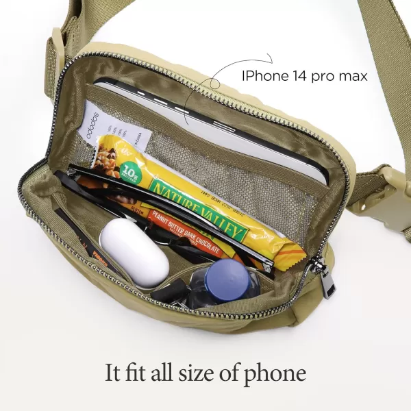 imageODODOS Unisex Mini Belt Bag with Adjustable Strap Small Fanny Pack for Workout Running Traveling Hiking IvoryKhaki Green