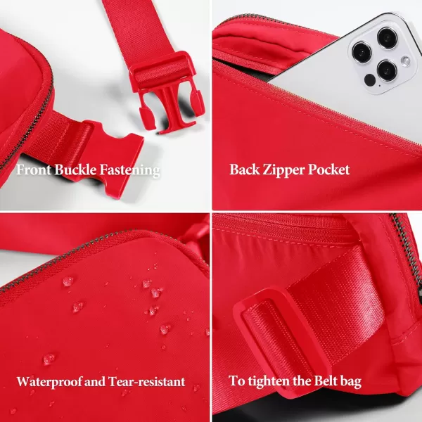 imageODODOS Unisex Mini Belt Bag with Adjustable Strap Small Fanny Pack for Workout Running Traveling Hiking IvoryRed