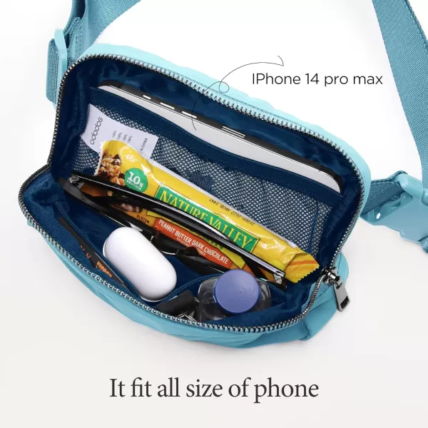 imageODODOS Unisex Mini Belt Bag with Adjustable Strap Small Fanny Pack for Workout Running Traveling Hiking IvorySteel Blue