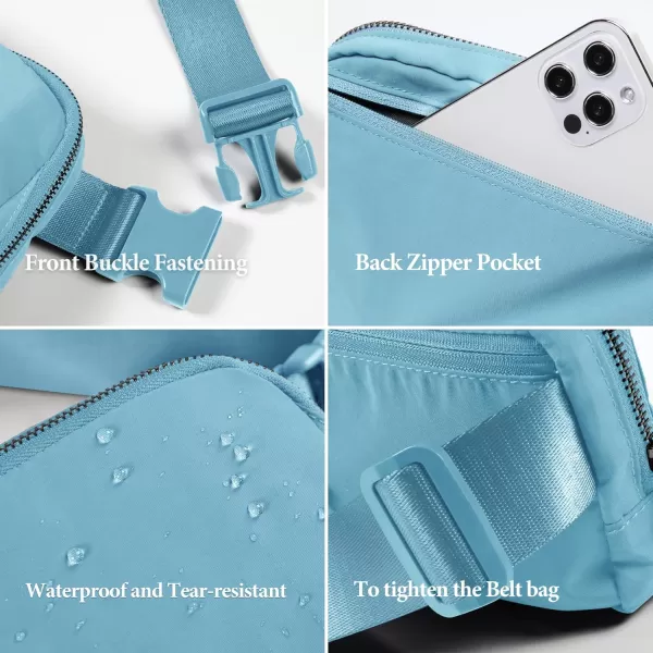 imageODODOS Unisex Mini Belt Bag with Adjustable Strap Small Fanny Pack for Workout Running Traveling Hiking IvorySteel Blue