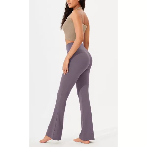 imageODODOS Womens Cross Waist Bootcut Yoga Pants with Inner Pocket Non See Through Bootleg Gym Workout PantsAsh Violet