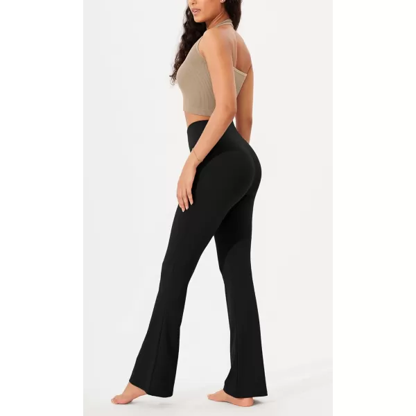 imageODODOS Womens Cross Waist Bootcut Yoga Pants with Inner Pocket Non See Through Bootleg Gym Workout PantsBlack