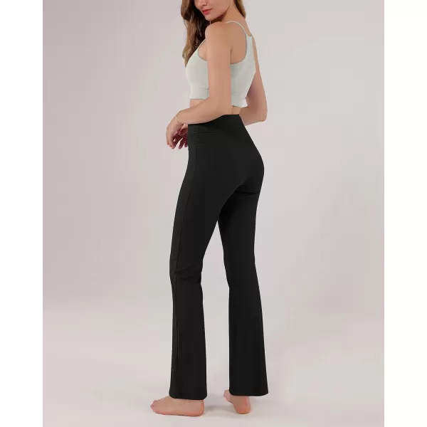 imageODODOS Womens Cross Waist Bootcut Yoga Pants with Inner Pocket Non See Through Bootleg Gym Workout PantsBlackgathered