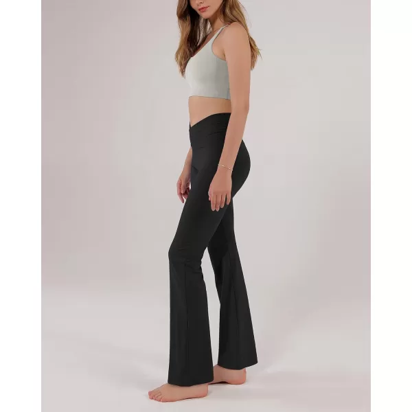 imageODODOS Womens Cross Waist Bootcut Yoga Pants with Inner Pocket Non See Through Bootleg Gym Workout PantsBlackgathered