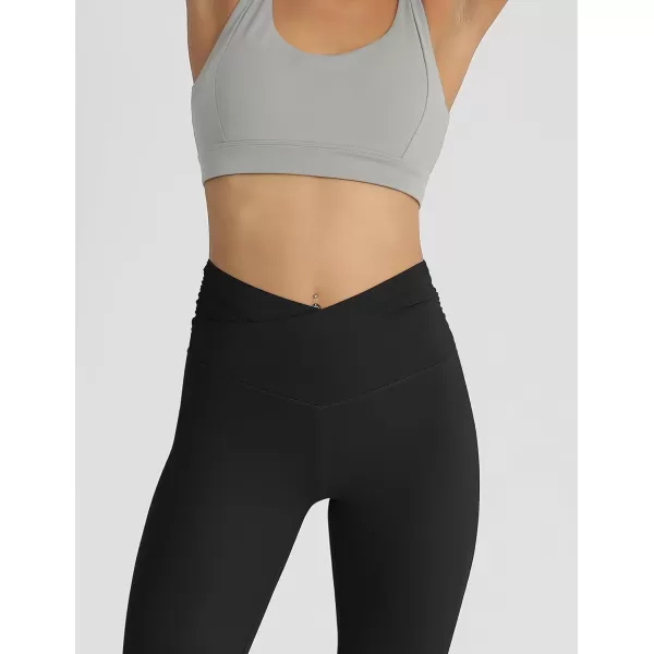 imageODODOS Womens Cross Waist Bootcut Yoga Pants with Inner Pocket Non See Through Bootleg Gym Workout PantsBlackgathered