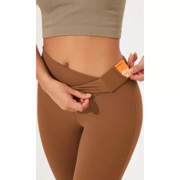 imageODODOS Womens Cross Waist Bootcut Yoga Pants with Inner Pocket Non See Through Bootleg Gym Workout PantsCaramel