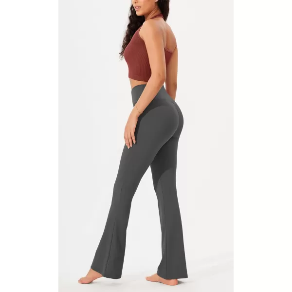 imageODODOS Womens Cross Waist Bootcut Yoga Pants with Inner Pocket Non See Through Bootleg Gym Workout PantsCharcoal