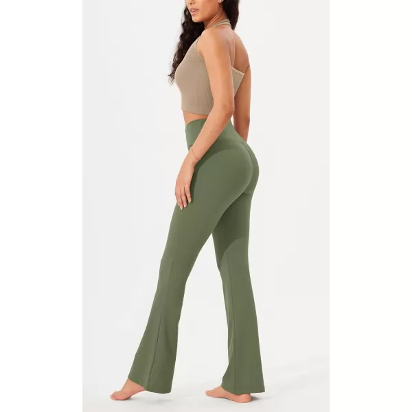 imageODODOS Womens Cross Waist Bootcut Yoga Pants with Inner Pocket Non See Through Bootleg Gym Workout PantsDark Olive