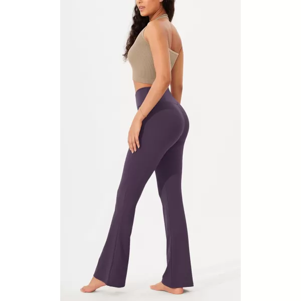 imageODODOS Womens Cross Waist Bootcut Yoga Pants with Inner Pocket Non See Through Bootleg Gym Workout PantsDark Purple