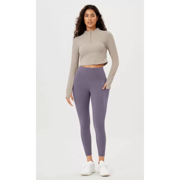 imageODODOS Womens High Waisted Yoga Leggings with Pockets Tummy Control Non See Through Workout Athletic Running Yoga PantsAsh Violet