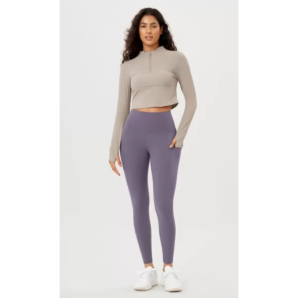 imageODODOS Womens High Waisted Yoga Leggings with Pockets Tummy Control Non See Through Workout Athletic Running Yoga PantsAsh Violet