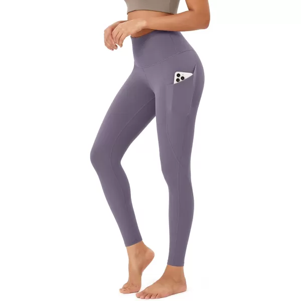 imageODODOS Womens High Waisted Yoga Leggings with Pockets Tummy Control Non See Through Workout Athletic Running Yoga PantsAsh Violet