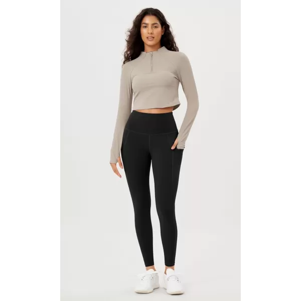 imageODODOS Womens High Waisted Yoga Leggings with Pockets Tummy Control Non See Through Workout Athletic Running Yoga PantsBlack