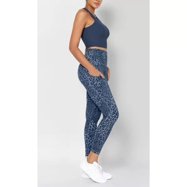 imageODODOS Womens High Waisted Yoga Leggings with Pockets Tummy Control Non See Through Workout Athletic Running Yoga PantsBlue Leopard